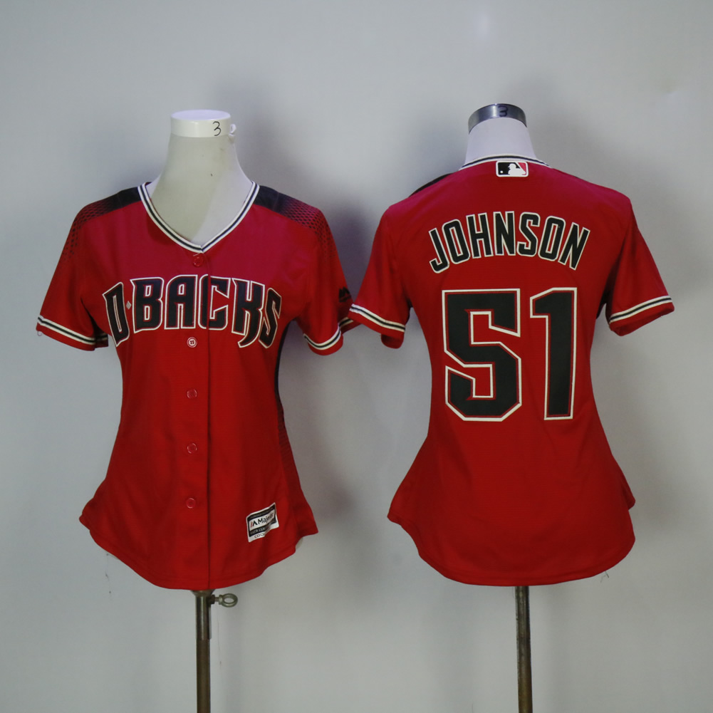 Women Arizona Diamondback #51 Johnson Red MLB Jerseys->arizona diamondback->MLB Jersey